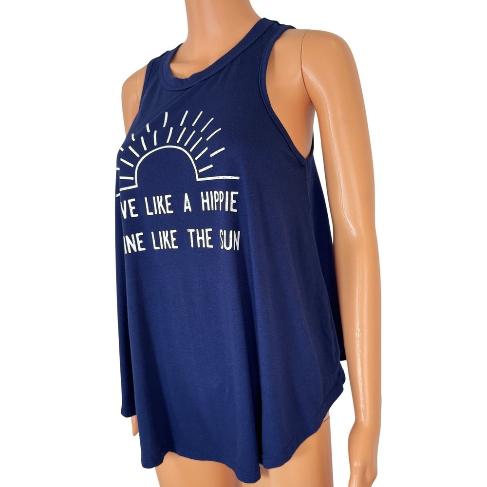 Modern Lux Navy Blue Love Like A Hippie Shine Like The Sun Graphic Tank Top M - Picture 5 of 11